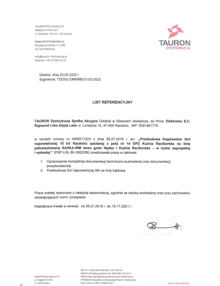 Tauron Przebudowa linii napowietrznej